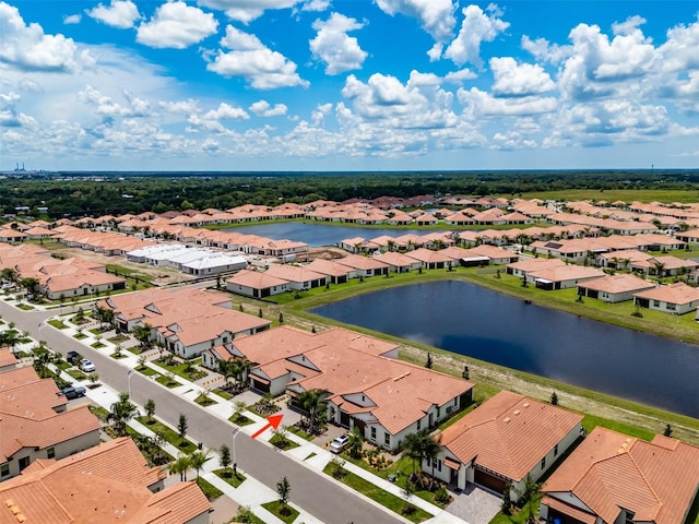 bird's eye view featuring a water view