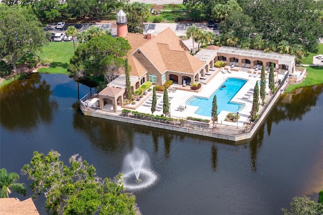 aerial view with a water view