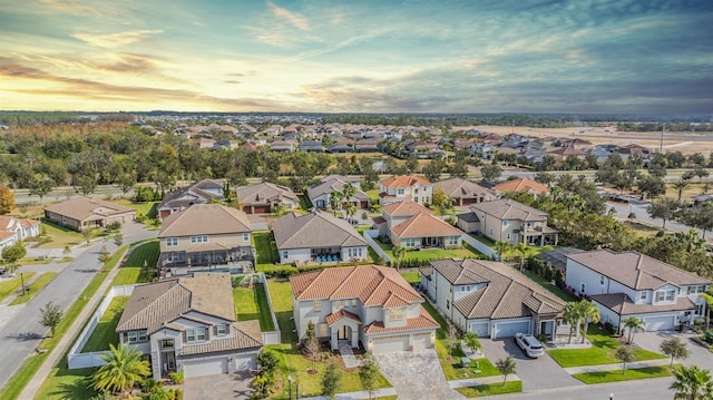 view of aerial view at dusk