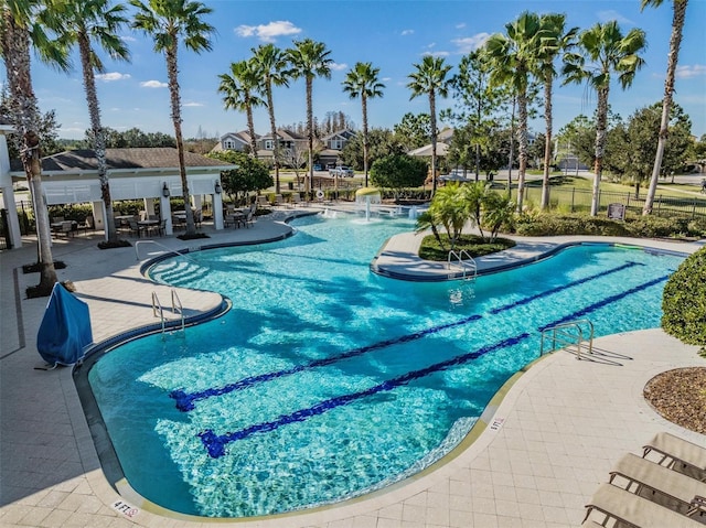 view of swimming pool featuring a patio