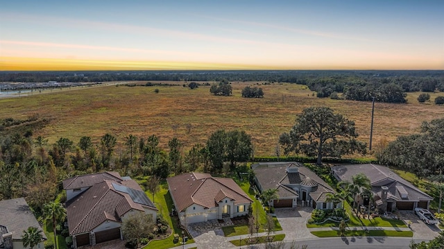 view of aerial view at dusk