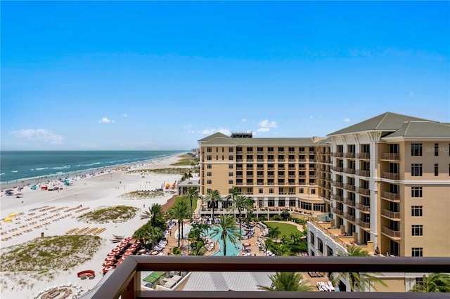 exterior space featuring a view of the beach