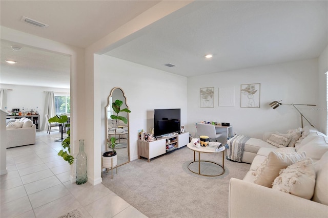 living room featuring light tile patterned floors