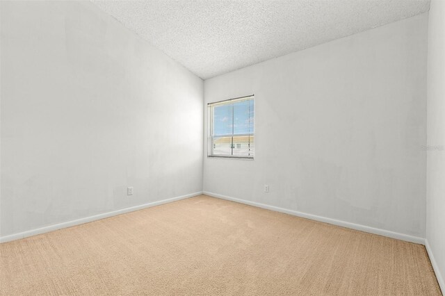 carpeted empty room featuring lofted ceiling and a textured ceiling