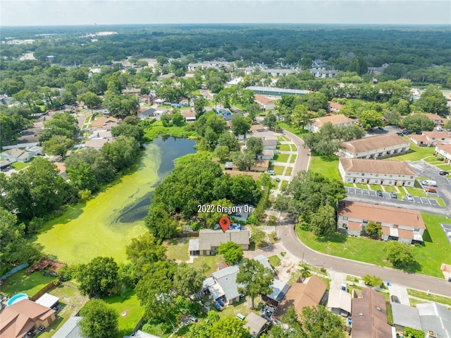 aerial view with a water view and a residential view