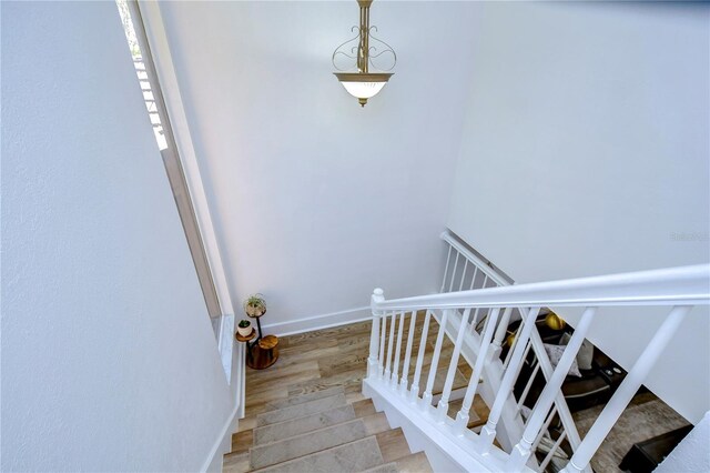 staircase featuring light hardwood / wood-style flooring