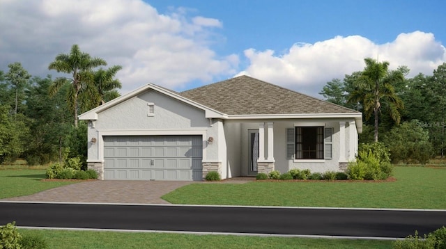 view of front of house with a garage and a front yard