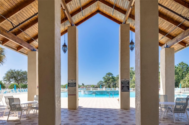 view of swimming pool with a patio area