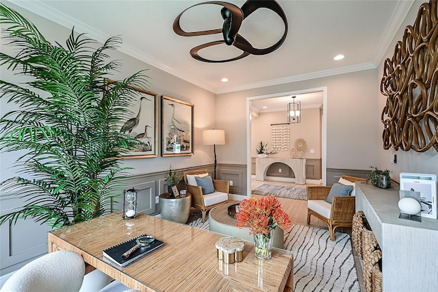 dining area featuring ornamental molding