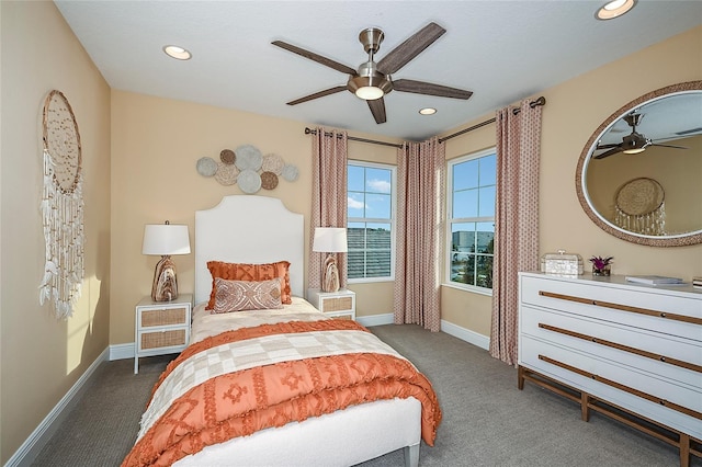 bedroom with carpet and ceiling fan