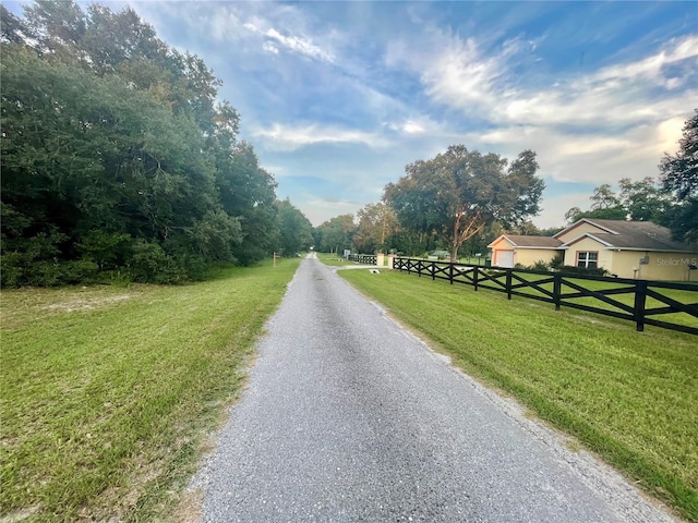 view of road with a rural view