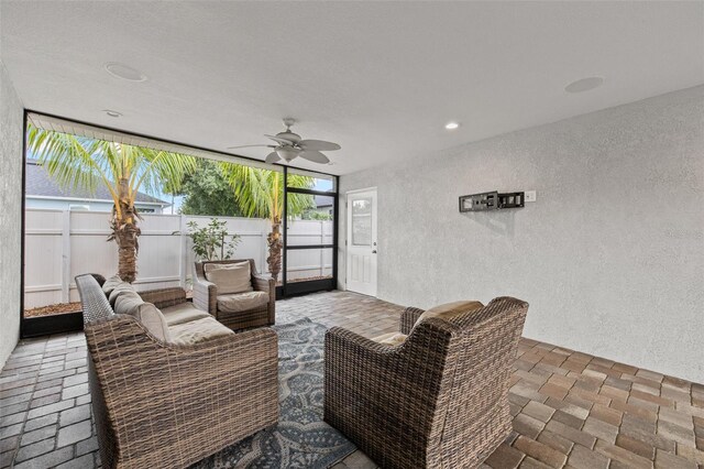 interior space featuring a ceiling fan