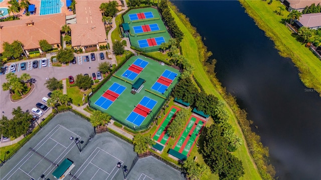 bird's eye view featuring a water view