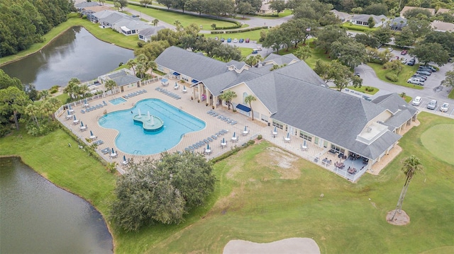 aerial view with a water view