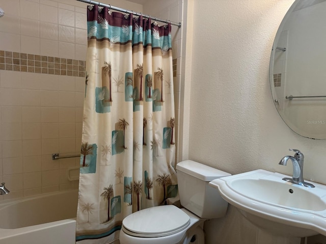 full bathroom with toilet, sink, and shower / tub combo