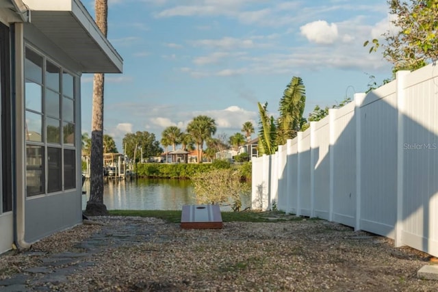 view of yard with a water view