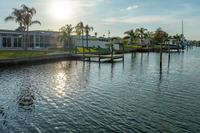 property view of water with a boat dock