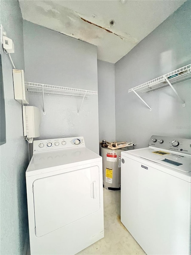 laundry room featuring electric water heater and washing machine and clothes dryer