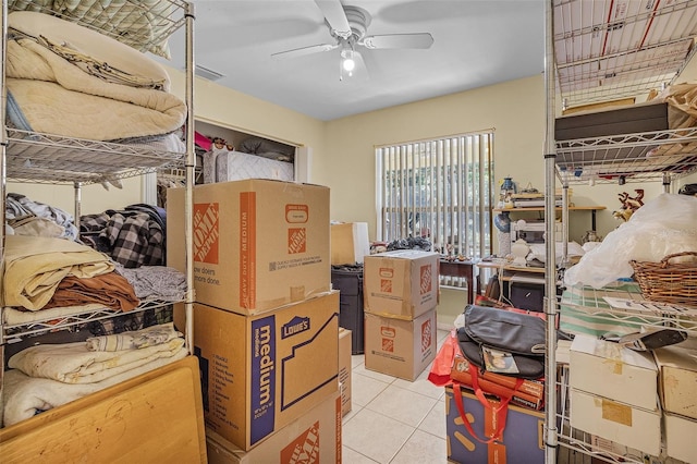 storage area with ceiling fan