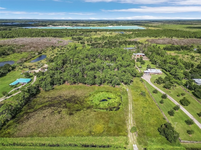 aerial view with a water view and a rural view