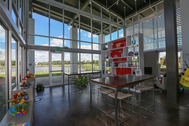 lobby featuring a water view