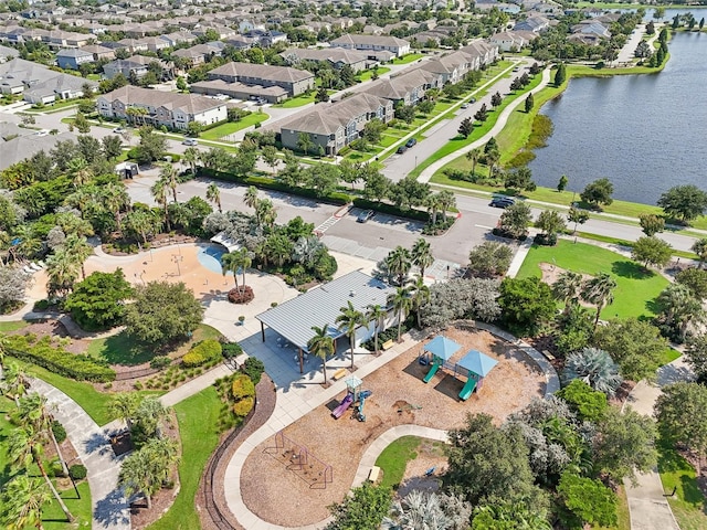 aerial view featuring a water view