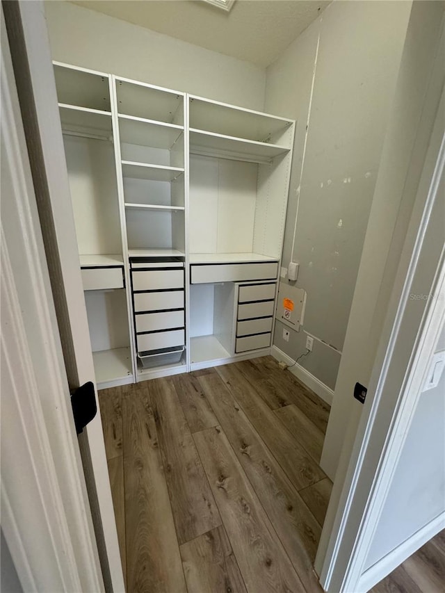 walk in closet featuring hardwood / wood-style flooring