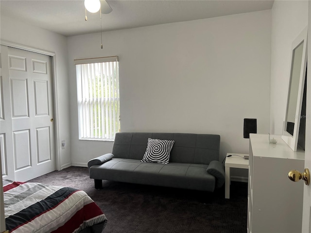 living room featuring dark carpet