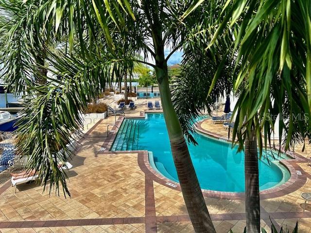 view of swimming pool featuring a patio area