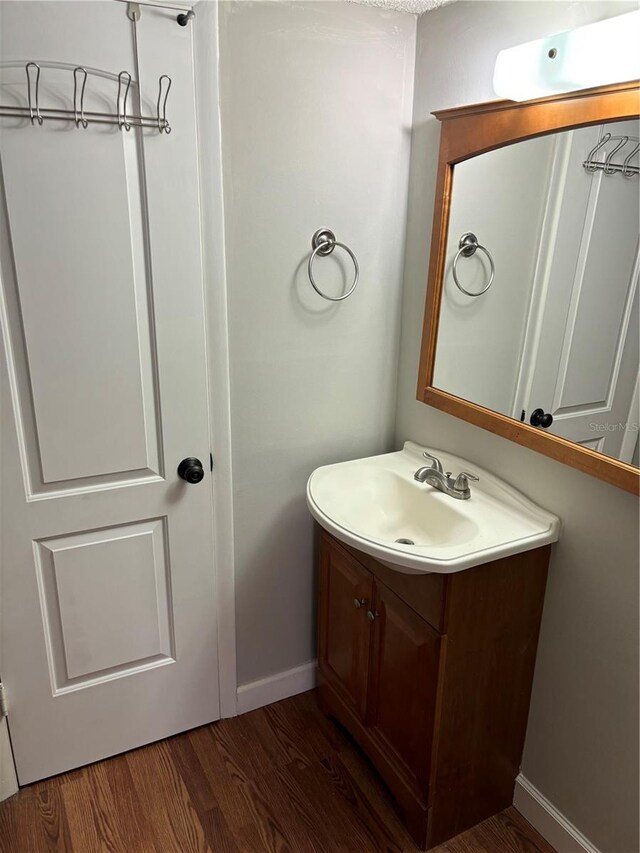 bathroom with wood-type flooring and vanity