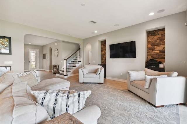 view of tiled living room