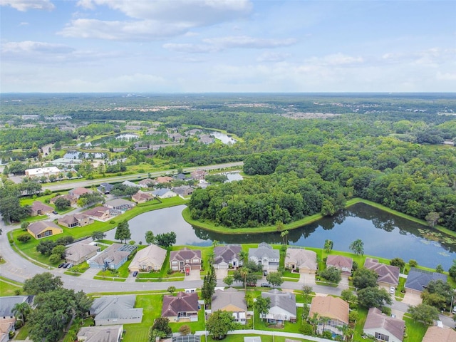 aerial view featuring a residential view and a water view