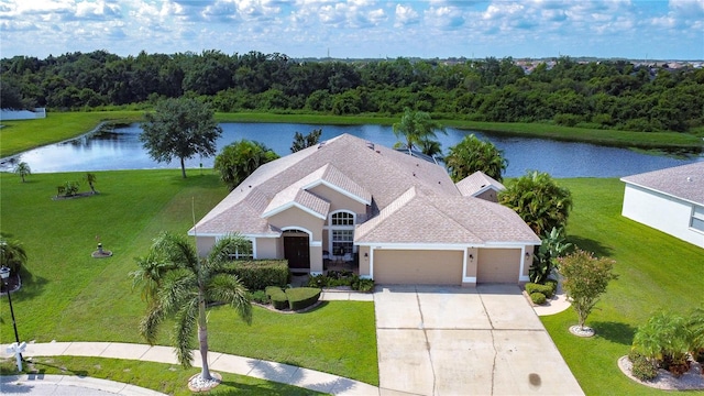 bird's eye view featuring a water view