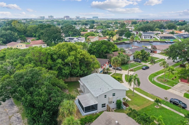 aerial view with a water view