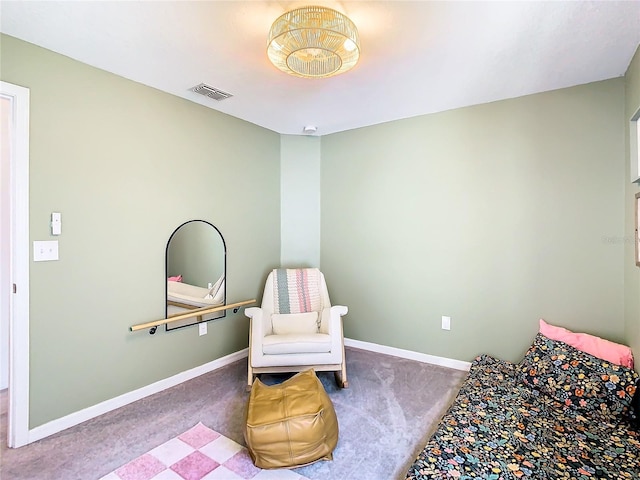 bedroom featuring carpet flooring, visible vents, and baseboards