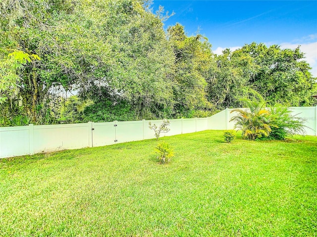 view of yard with a fenced backyard