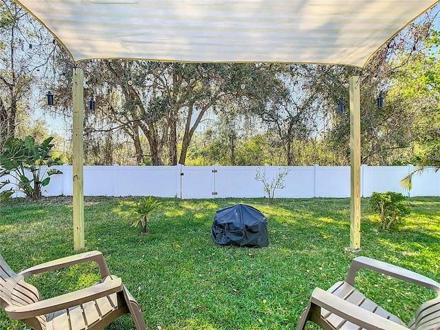 view of yard with a fenced backyard