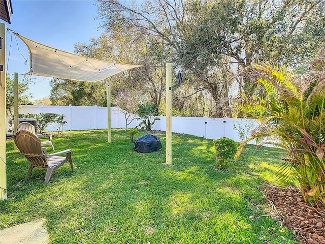 view of yard with a fenced backyard