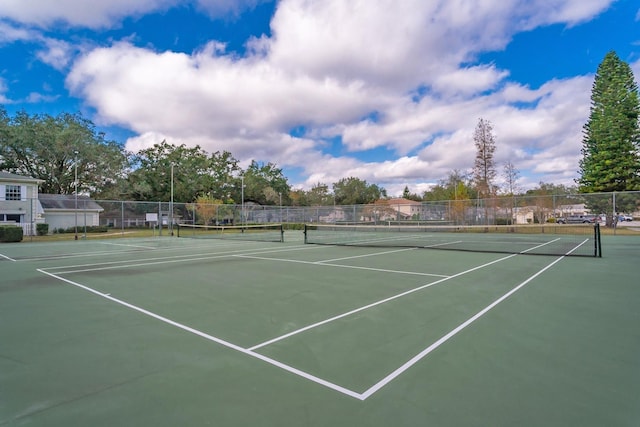 view of tennis court with fence