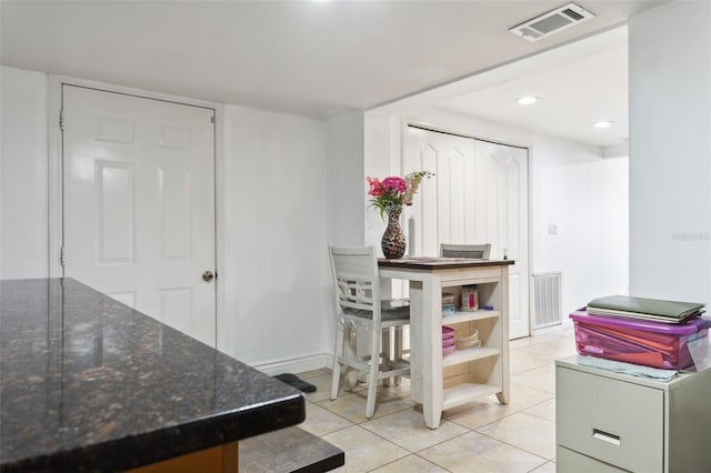 dining area with recessed lighting, visible vents, baseboards, and light tile patterned floors