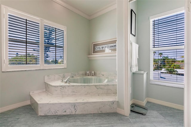 210 Lakeview Dr, Anna Maria, FL 34216 - bathroom with baseboards, ornamental molding, and a garden tub