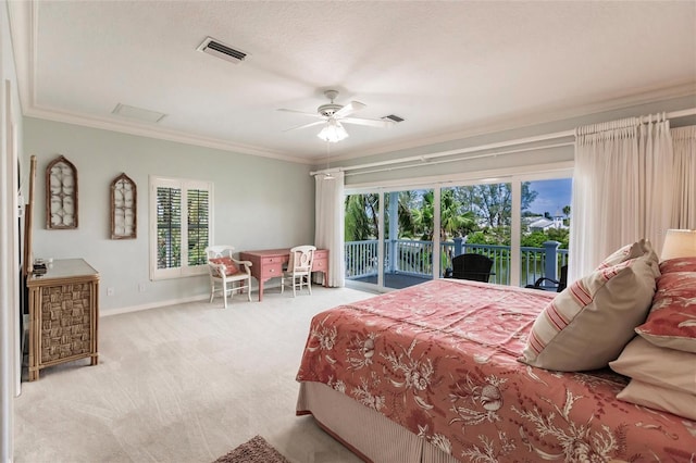 210 Lakeview Dr, Anna Maria, FL 34216 - bedroom featuring visible vents, ornamental molding, access to outside, and multiple windows