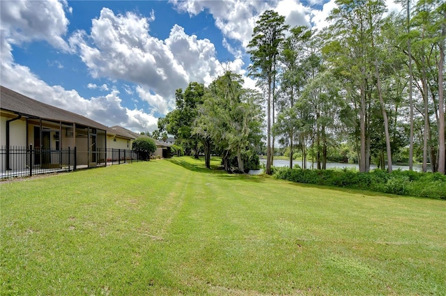 view of yard with a water view