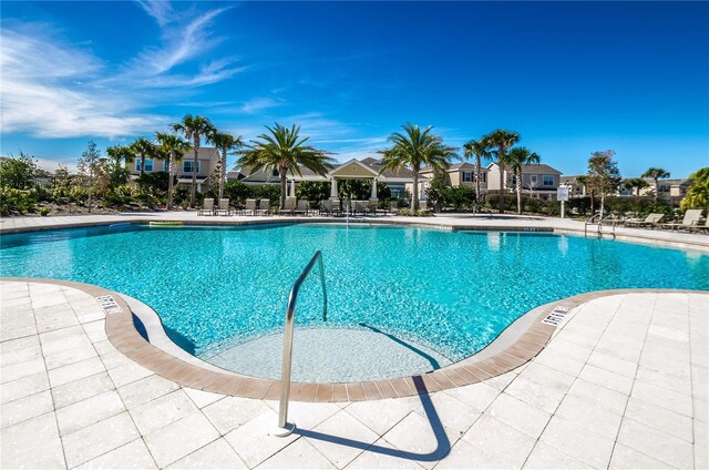 view of swimming pool featuring a patio