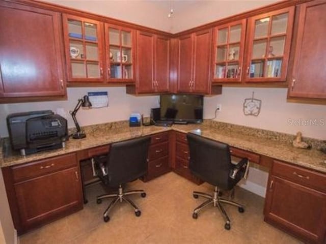 tiled office with built in desk