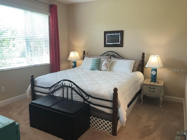 carpeted bedroom featuring multiple windows