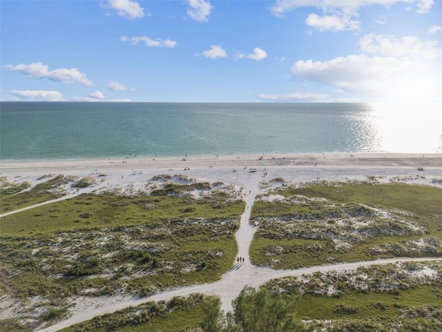 view of water feature with a beach view