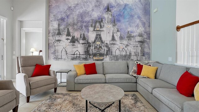 living room featuring light tile patterned floors