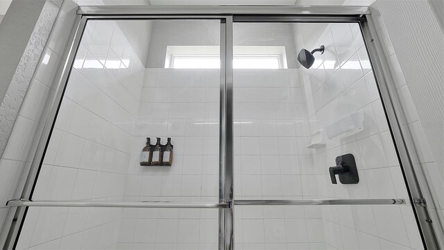 interior space featuring a shower with door