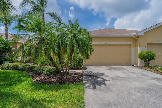 view of front of house featuring a garage, driveway, and stucco siding